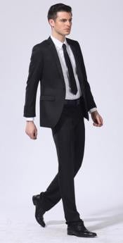 Men's Wool Fabric One Button 2Piece Double-vented Suit Black