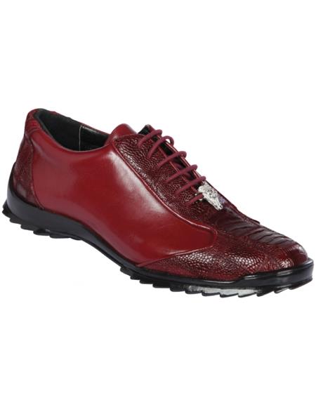 Mens Los Altos Genuine Ostrich Leg Patch Design Burgundy Sneaker