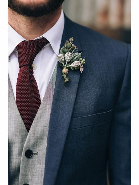 Navy Blue Suit For Men With Grey Vest Vested 3 Piece suit