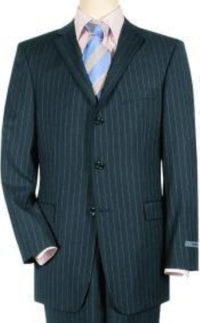 Navy Pinstripe premier quality italian fabric Super 140 Three - 3 Buttons style - mensusa