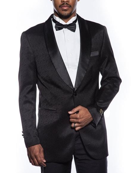 Men's black tuxedo jacket fancy designed pattern prom 2026 wedding blazer