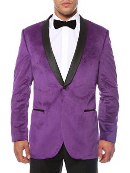 Purple Men's 1 Button Shawl Lapel Black Velvet Sheen Two Toned With Bl ...