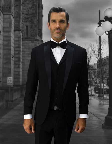 Men's Black Double Breasted Vest 1 Button Black Suit