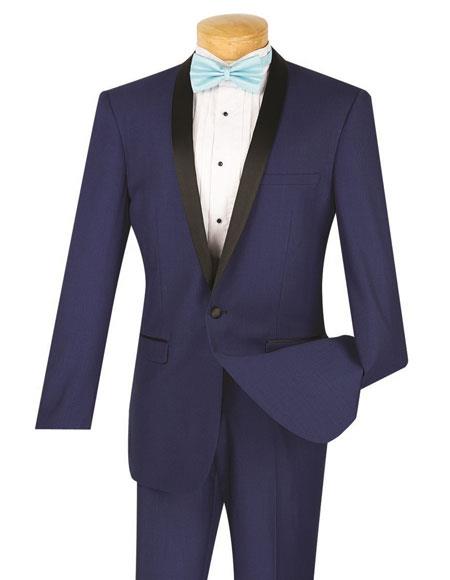 Men's One Button Slim Fit Tuxedo Blue Tux T-SS