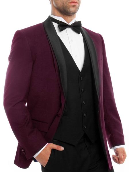 Slim Fit Black and Burgundy ~ Wine ~ Maroon Suit For Men's