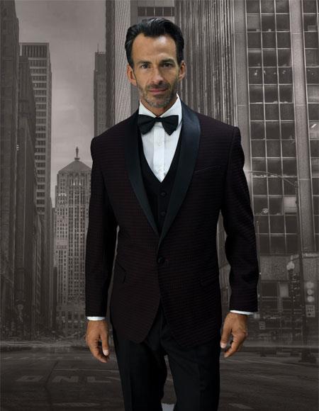Men's Black Shawl Lapel Burgundy ~ Wine ~ Vested tuxedo Maroon Suit Burgundy Suit Burgundy Tuxedo