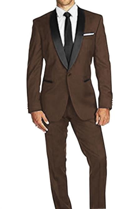 Authentic Braveman Men's 1 Button  Black Slim Fit Tuxedo Suit With Satin Peak Lapels main image 1