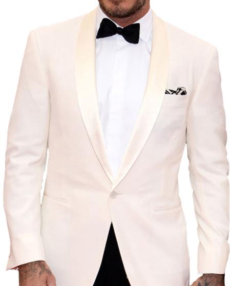 Men's 1 Button Shawl Lapel Ivory White Tuxedo