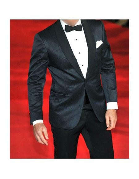 Men's 2 Button  Peak Lapel Black 3 Piece James Bond Outfit main image 1
