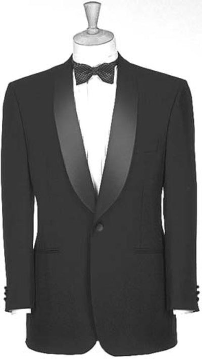 One Button Notched Shawl Collar 100% Poly Black Dinner Jacket mensusa