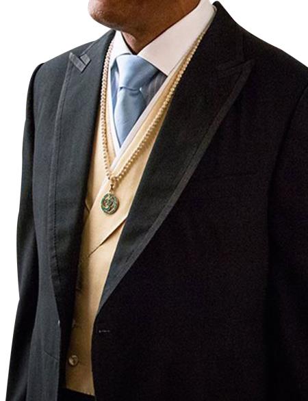 Men's Black 1 Button Peak Lapel Suit