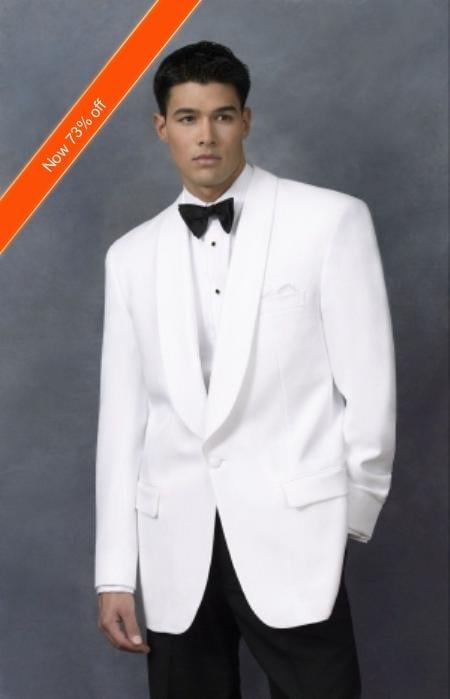 One Button Style with Shawl Collar + Free Bowtie Men's Snow White Color Dinner Jacket mensusa