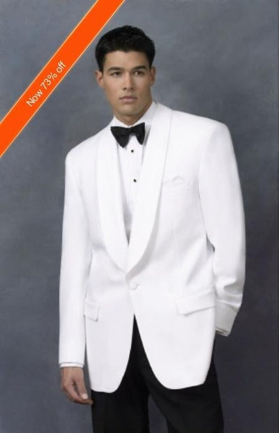 One Button Style with Shawl Collar + Free Bowtie Men's Snow White Color Dinner Jacket mensusa