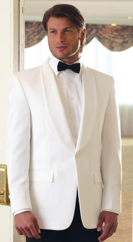 Men's One Button 100% Tropical Weight Polyester White Dinner Jacket