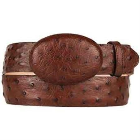 Original Ostrich Full Quill Skin Western Style Belt Brown main image 1