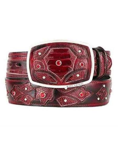 Men's Ostrich Leg Skin Fashion Western Belt Red main image 1