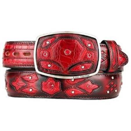 Men's Ostrich Leg Skin Fashion Belt Red