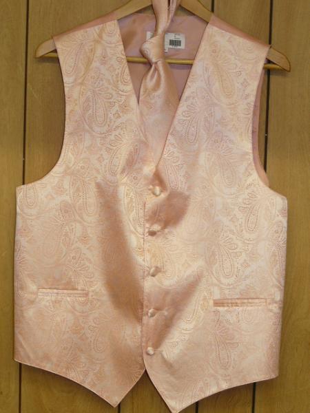 PEACH DRESS TUXEDO WEDDING Vest ~ Waistcoat ~ Waist coat & TIE SET Buy 10 of same color Tie For $25 Each - Men's Neck Ties - Mens Dress Tie - Trendy Mens Ties mensusa