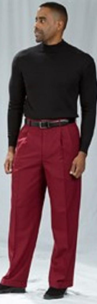 Pacelli Burgundy ~ Wine ~ Maroon Color Pleated Baggy Fit Dress Pants unhemmed unfinished bottom Men's Wide Leg Trousers - Cheap Priced Dress Slacks For Men On Sale