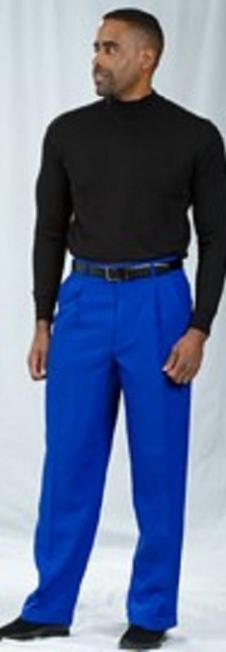 Blue Wide Leg Dress Pants Pleated Baggy Dress Trousers Unhemmed Unfinished Bottom - Cheap Priced Dress Slacks For Men On Sale