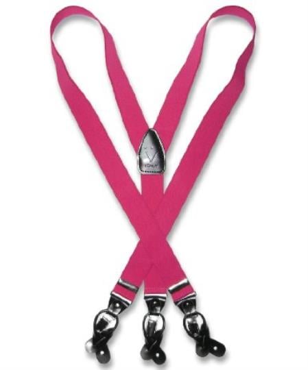 Men's Hot Pink Fuchsia ~ fuschia ~ hot Pink Suspenders For Men Y Shape Back Elastic Button & Clip Convertible