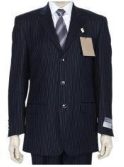 Pre order for September 26 2022 - DarkNavy Blue Small Pinstripe premier quality italian fabric Super 140 Three ~ 3 Buttons style Men's Suit - mensusa