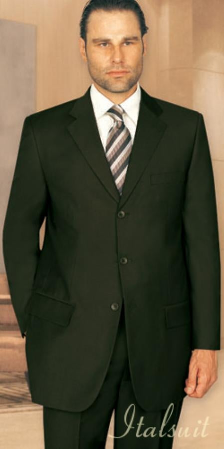 Product#UQ1005 Unique 2PC 3 Button Style Solid Olive Green Suit With Pleated Pants Wool Fabric mensusa