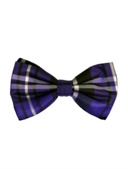 Men's Plaid Pattern Bowtie Purple and Black-Men's Neck Ties - Mens Dress Tie - Trendy Mens Ties