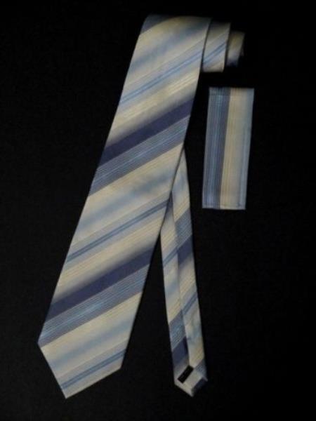 Silk Neck Tie W Hanky Cream Purple Blue - Men's Neck Ties - Mens Dress Tie - Trendy Mens Ties