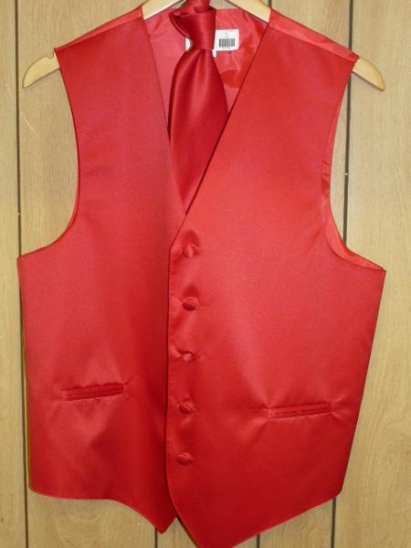 RED GROOMSMEN DRESS TUXEDO WEDDING Vest ~ Waistcoat ~ Waist coat & TIE SET Buy 10 of same color Tie For $25 Each - Men's Neck Ties - Mens Dress Tie - Trendy Mens Ties mensusa