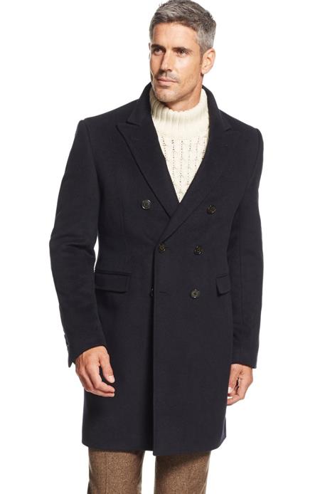 Designer Brand Men's Dress Coat Lawrenceville Long Men's Dress Topcoat - Winter coat Double-Breasted Blend Solid Overcoat