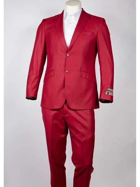 Men's Peak Lapel Red Slim Fit Two Button Suit