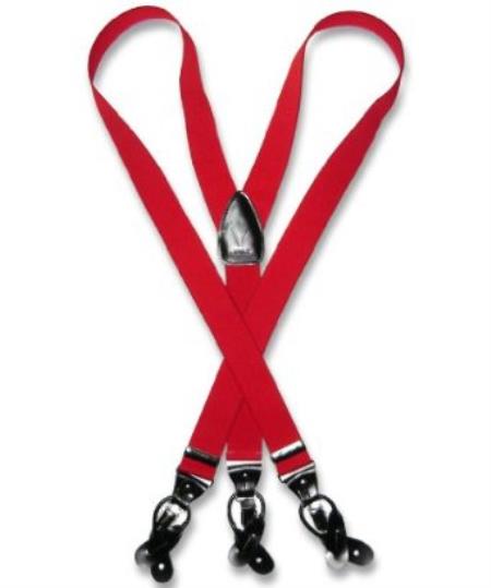 Men's Red Suspenders For Men Y Shape Back Elastic Button & Clip Convertible