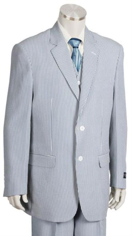 Men's Two Buttons  100% Cotton Grey/White seersucker ~ sear sucker Suit Available Big and Tall Sizes