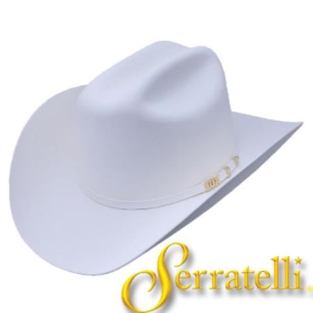 Western Leather Sweatband Tejana Serratelli Hat ~ 10x Beaver Fur Felt Cowboy White Hat