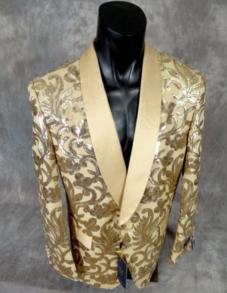 Men's shiny sequin fancy floral designed gold party Blazer Advanced Pre Order To Ship November / 15 / 2019