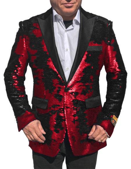Men's Red ~ Black Peak Black Lapel Paisley Pattern coat
