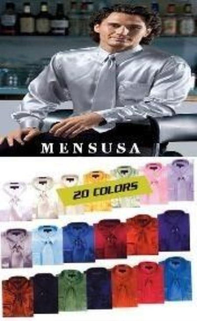 Shiny Silky Satin Dress Shirt/Tie Combo Available in All Colors Men's Dress Shirt mensusa