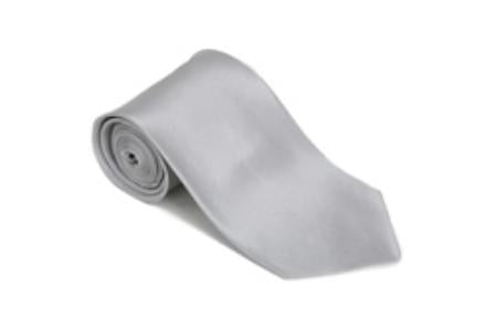 Silver 100% Silk Solid Necktie With Handkerchief Buy 10 of same color Tie For $25 Each-Men's Neck Ties - Mens Dress Tie - Trendy Mens Ties mensusa
