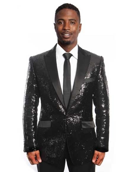 Sequin Blazer Mens Black/Black Lapel Sequin Tuxedo / Dinner Jacket Blazer Sport coat