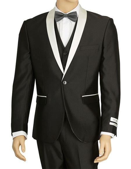 Men's Wedding - Prom 2026 Event Bruno Black 1 Button Shawl Lapel Suit