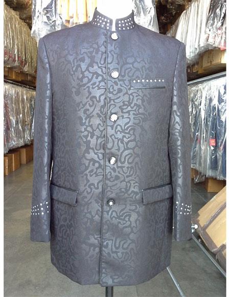 Men's 5 Button Black Mandarian Collar Suits