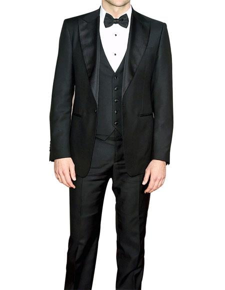 Men's Slim Fit Black 3 Piece Fully Lined Tuxedo Suit