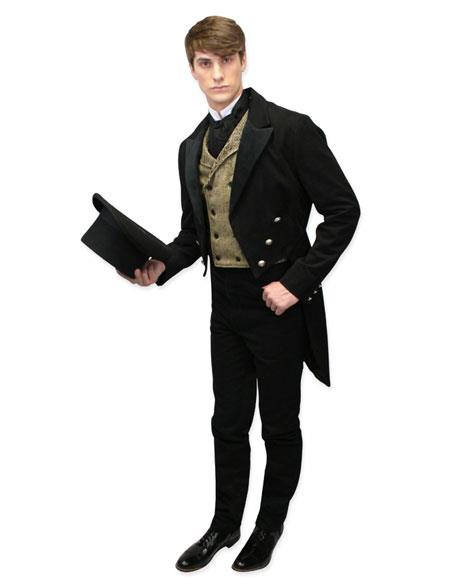 Menâ€™s High Fashion black with velvet trim regency Tailcoat