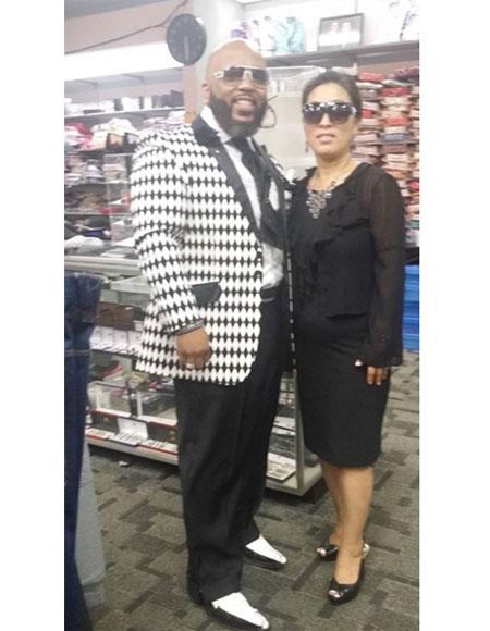 Men's Black/White Button Closure Shawl Lapel Jacket