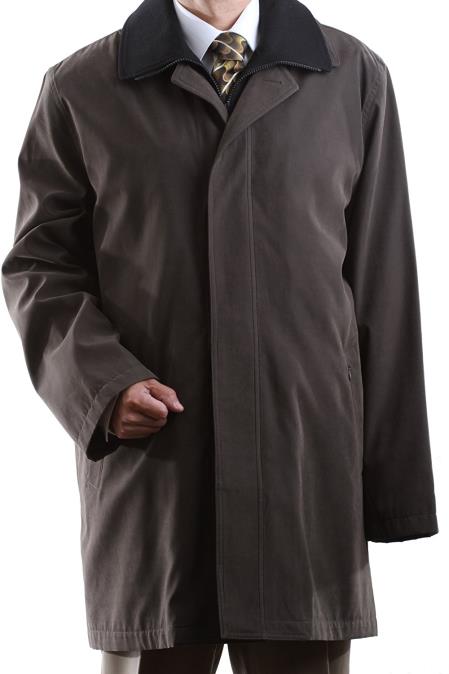 Cianni Men's Brown Collared 3/4 Length Waterproof Raincoat