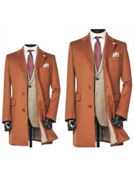 Men's Dress Coat 3 Button Copper ~ Rust ~ Cognac Dakr Orange Wool Over