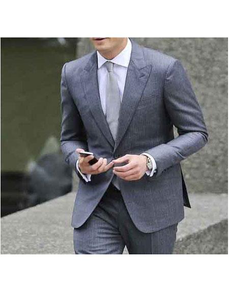 Men's Christian Grey Two Button Fully Lined Peak Lapel Suit