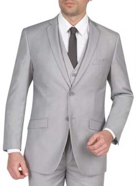 Men's 3 Piece Light Grey Notch Collar Double Vent Slim Fit Vested Suit main image 0