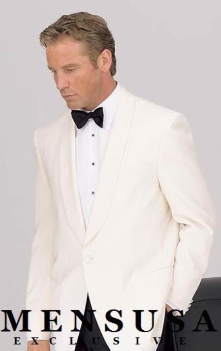 Single Breasted Ivory White Tropical 1 Button Shawl Lapel Dinner Jackets mensusa